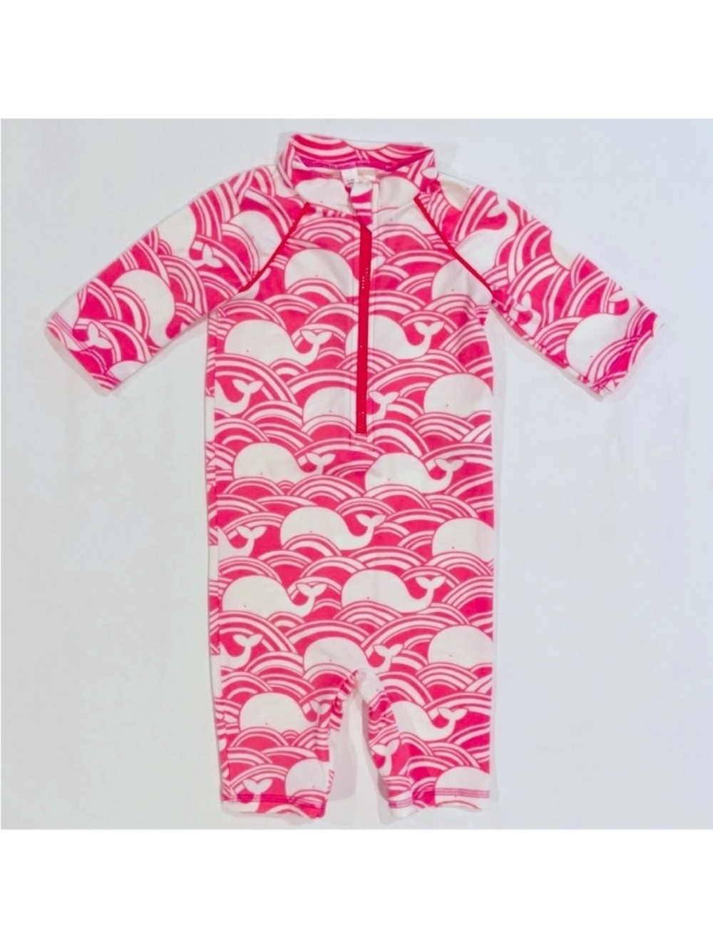 Baby Boden Sun Safe Surf Suit Girls 6-12M Pink Whales Bathing Swim Summer Beach